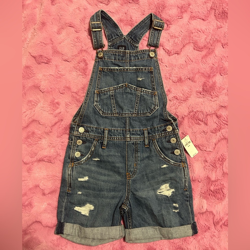 NWT Gap girls size 8 denim jean overall shorts